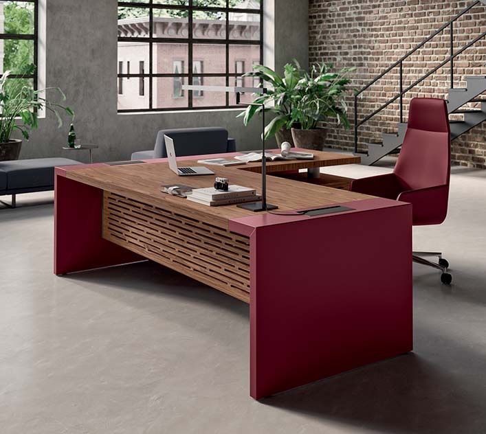 Bureau de direction E10 - Esthétique moderne et traditionnel, plateau en bois plaqué et options cuir_2