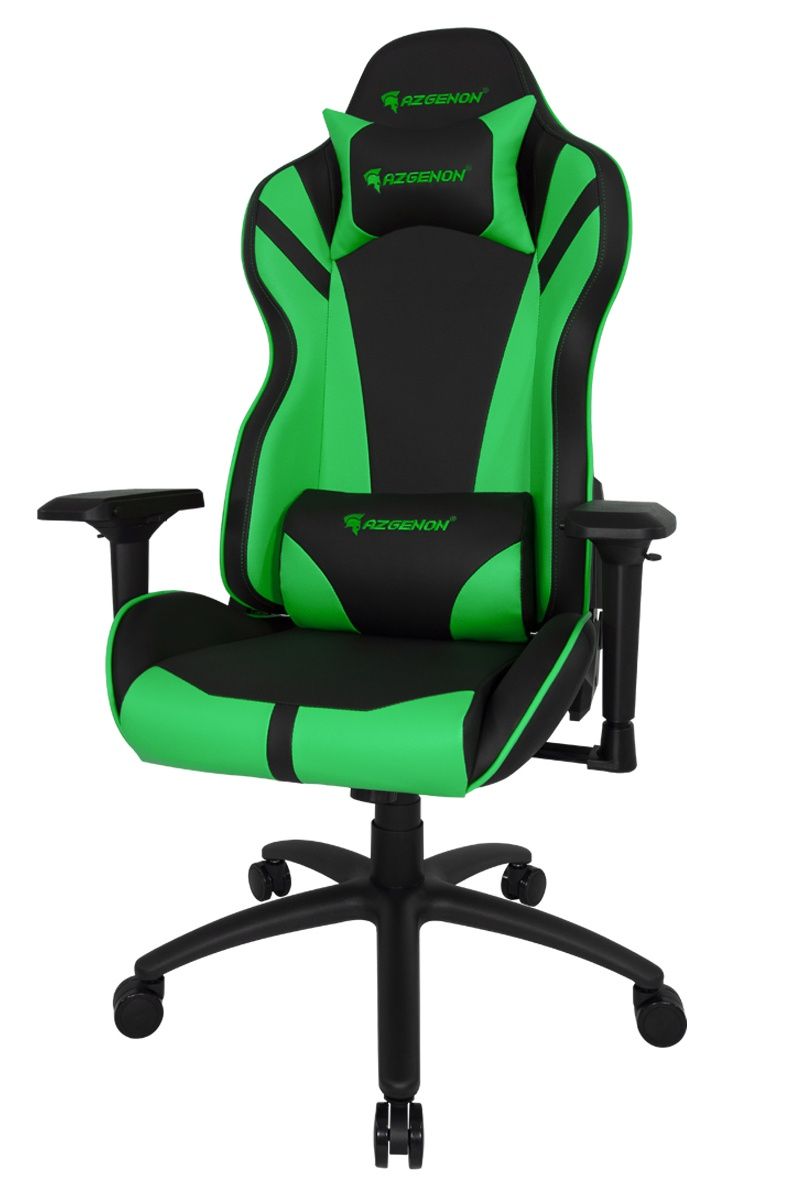Siège réglable avec coussin appui-tête et accoudoirs 4D - AZGENON Z300 VERT - Ergonomique, design baquet, poids max 150 kg - Réf : AZG_Z300_BKGRN_2