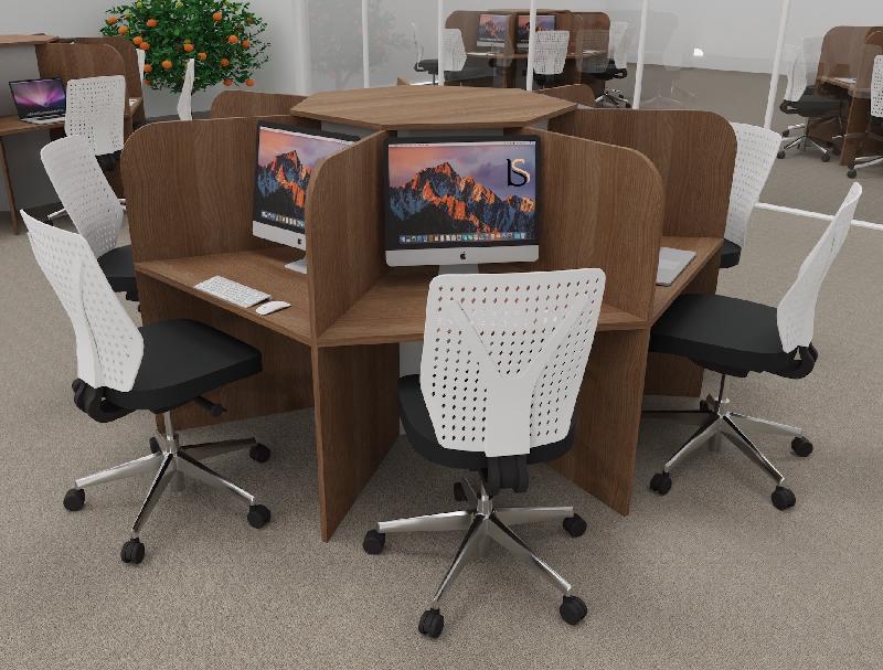 Bureau pour call center 7 places forme marguerite - acacia foncé_2