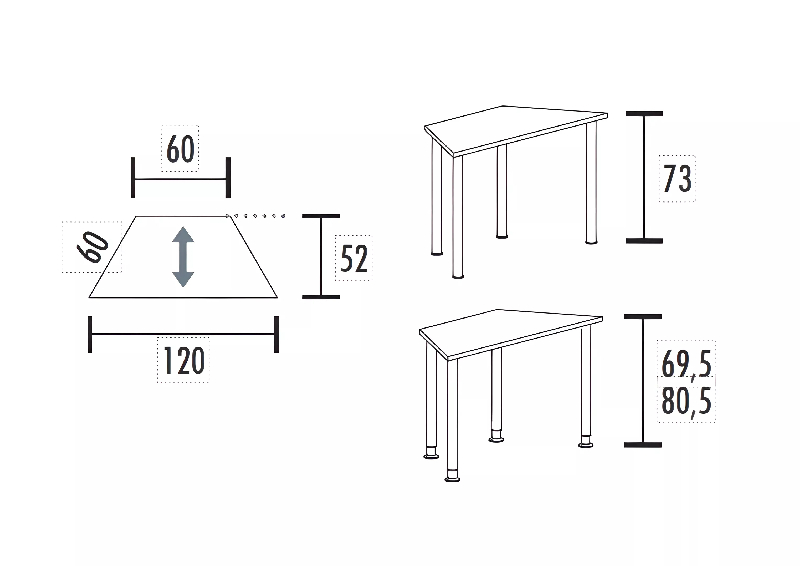 Table polyvalente trapézoïdale hauteur fixe ou réglable en hauteur So Granada_2