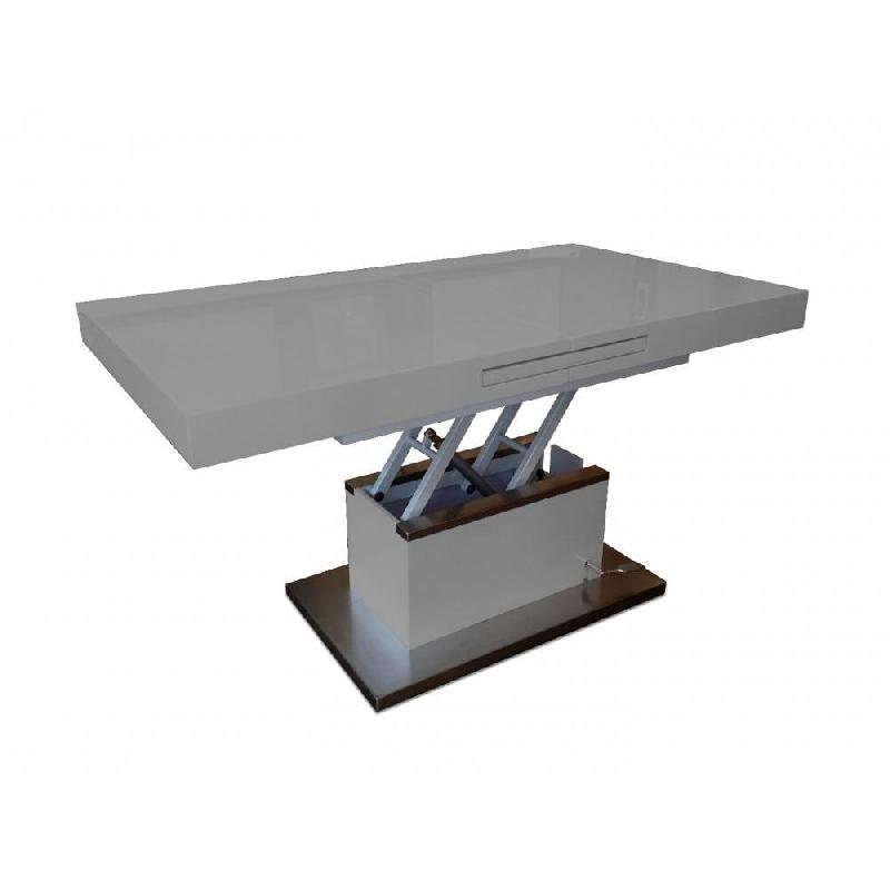 Table basse relevable extensible Setup taupe - fabrication française - acier chromé et bois laqué_2