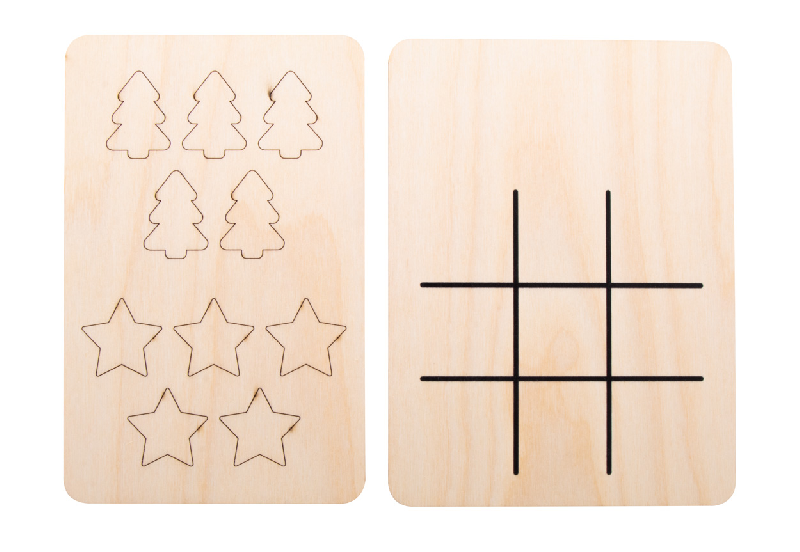 Jeu de morpions de Noël - contreplaqué de bouleau - étoile et sapin de Noël - 10 jetons et plateau inclus_2