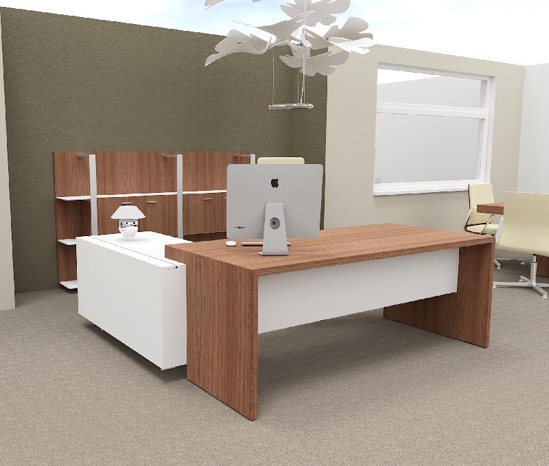 Bureau d'angle T45 avec desserte - Quadrifoglio - 212, Droite, Noyer Canaletto et blanc_2