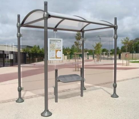 Assis debout Estoril - structure en tube acier Ø 76 mm - 4 pommeaux au choix : City, Agora, Boule ou Inox brossé - assise en tôle acier perforée_2