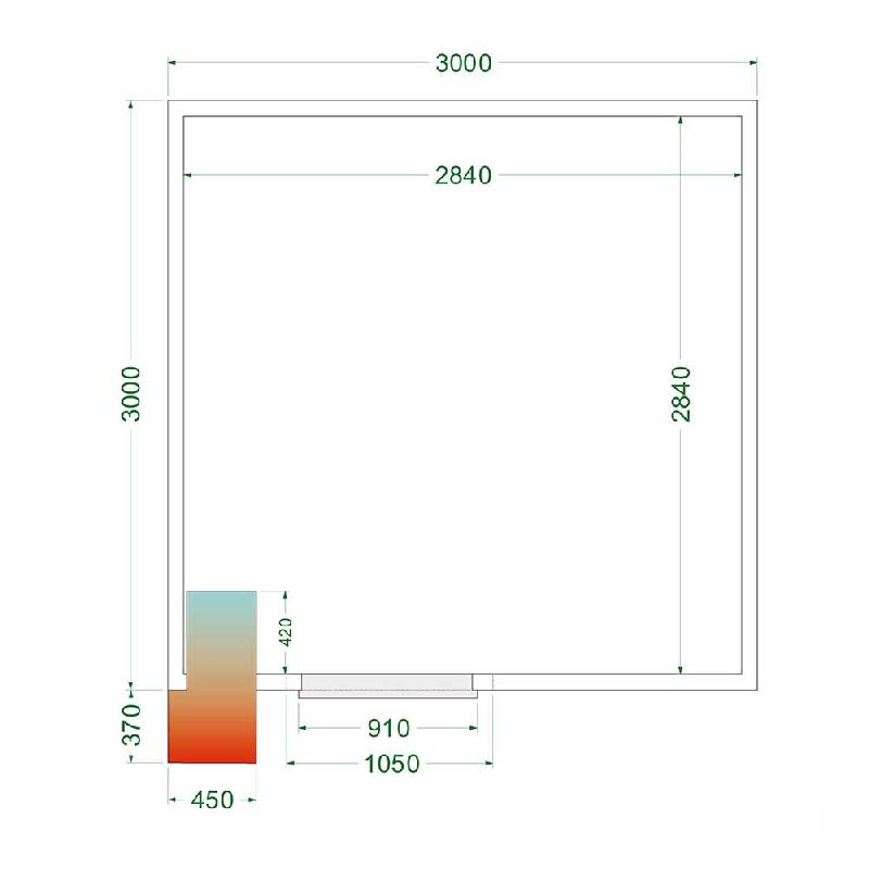 Chambre froide positive 16,45 m3 (3000 x 3000 x 2200 mm) avec monobloc de paroi avec porte 850_2