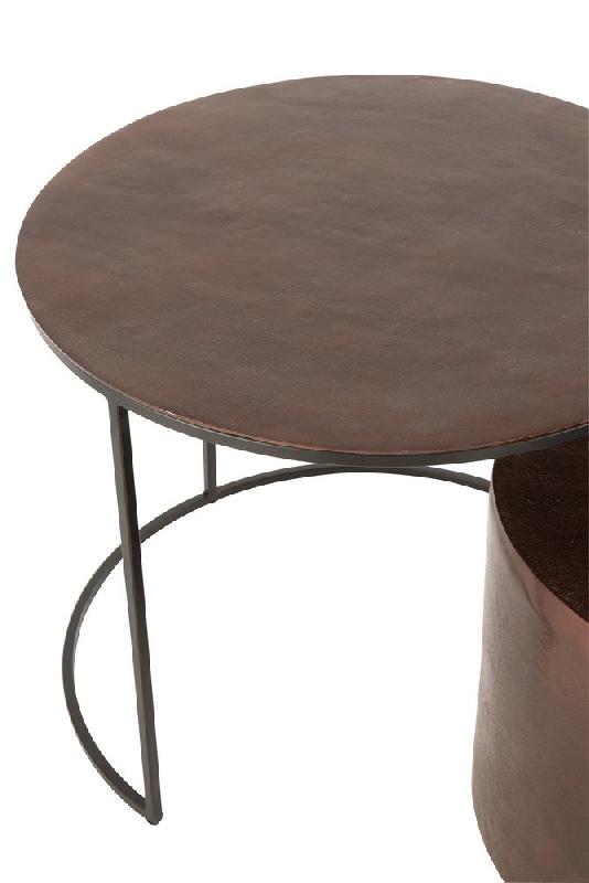 Lot de 2 tables gigognes rondes marron - Aluminium et fer - Style rétro antique_2