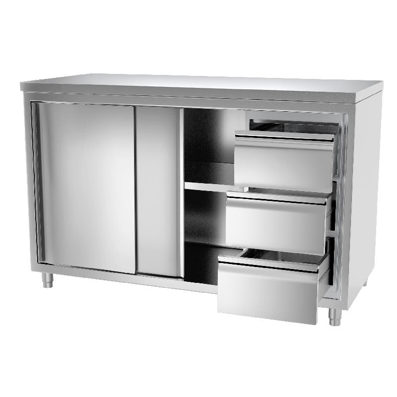 Meuble bas inox cental P 600 mm avec portes et tiroirs - 2000, A droite_2