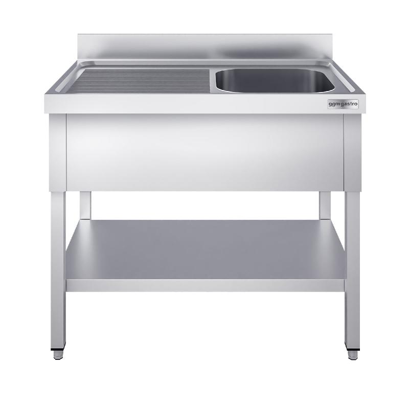 Plonge inox 1 bac avec égouttoir et étagère - P 600 mm - 1400 mm bac à droite_2