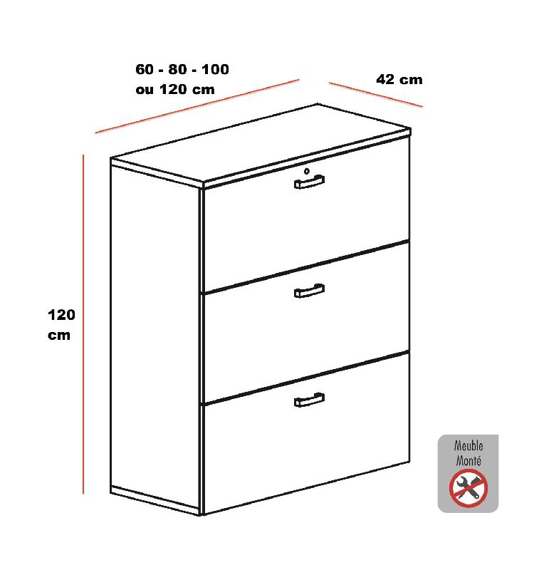 Armoire de Bureau : Classeur Professionnel 3 Tiroirs pour Dossiers Suspendus - 100, Gris aluminium, Acacia foncé_2