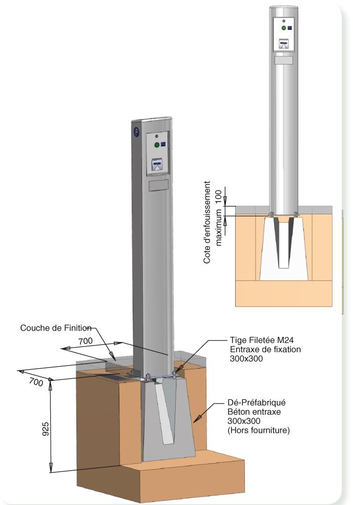 DT 1008 A - Borne de paiement parking Urbaflux - Alimentation électrique 230V - Corps en acier inoxydable et chauffage intégré_2