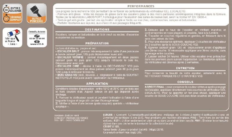 Vitrificateur gel escalier V33 - Incolore satiné - 0.75 l - Anti-glisse - Facile à appliquer_2