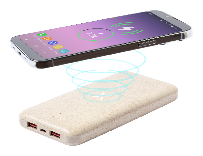 Power bank écologique en paille de blé - 8000 mAh avec chargeur rapide sans fil 10W et ports USB-C_2