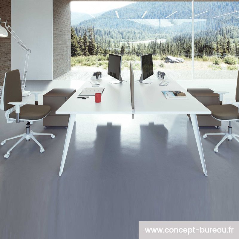Danjoux - Bureau open space pour 2 personnes - Design épuré et plateau bois mélaminé_2