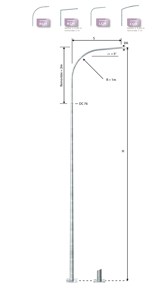 Mât d'éclairage public cylindro-conique adagio rch / hauteur 8 - 12 m / en acier / diamètre 60 mm / diamètre base 160 - 216 mm_2