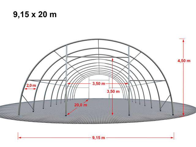 Tunnel de stockage fermé - structure en acier galvanisé - couverture en PVC vert foncé - 20 x 9,15 x 4,5 m - porte et fenêtre incluses_2