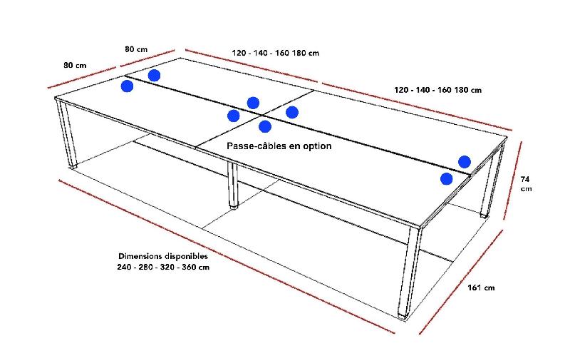 Bureau Bench 4 personnes Ogi U - MDD - Blanc, Blanc, 280, Oui_2