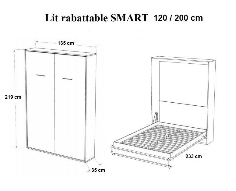 Armoire lit escamotable SMART-V2 taupe mat - Couchage 120x200 cm - Gain de place optimal_2