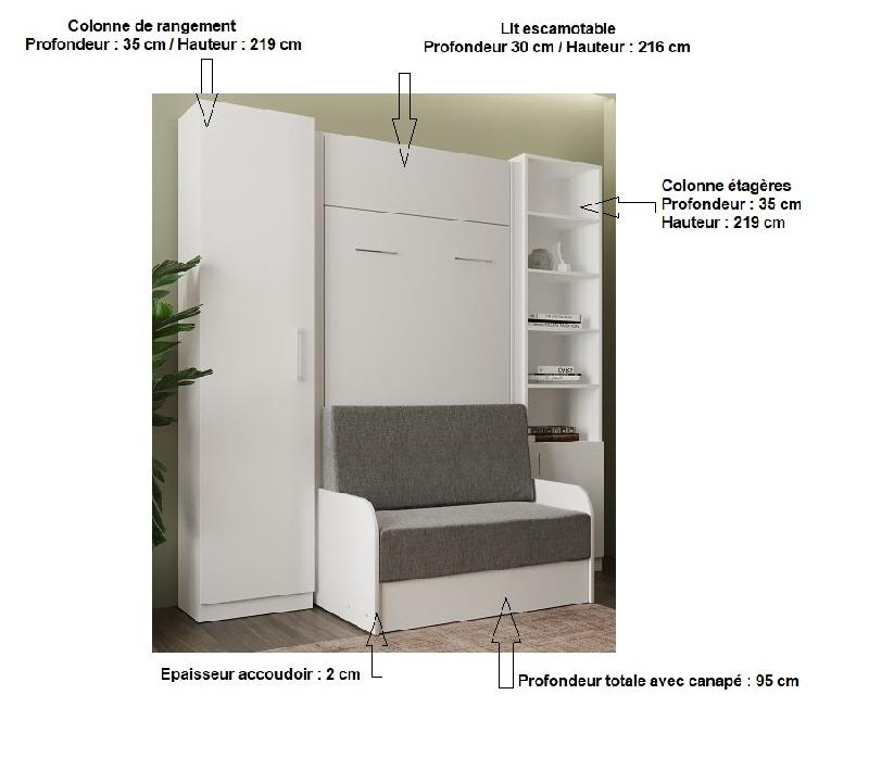 Composition lit escamotable Dynamo Sofa - accoudoirs blanc, tissu rouge, 90x200 cm - L : 205 cm_2