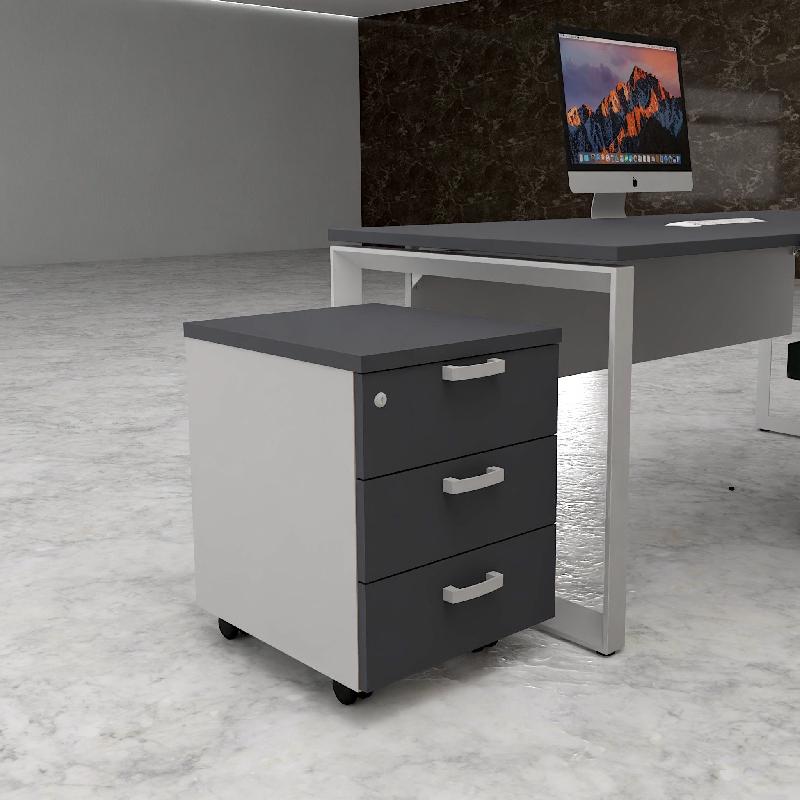 Caisson mobile 3 tiroirs classiques bicolore - MobelLinea - Gris anthracite, Gris aluminium_2