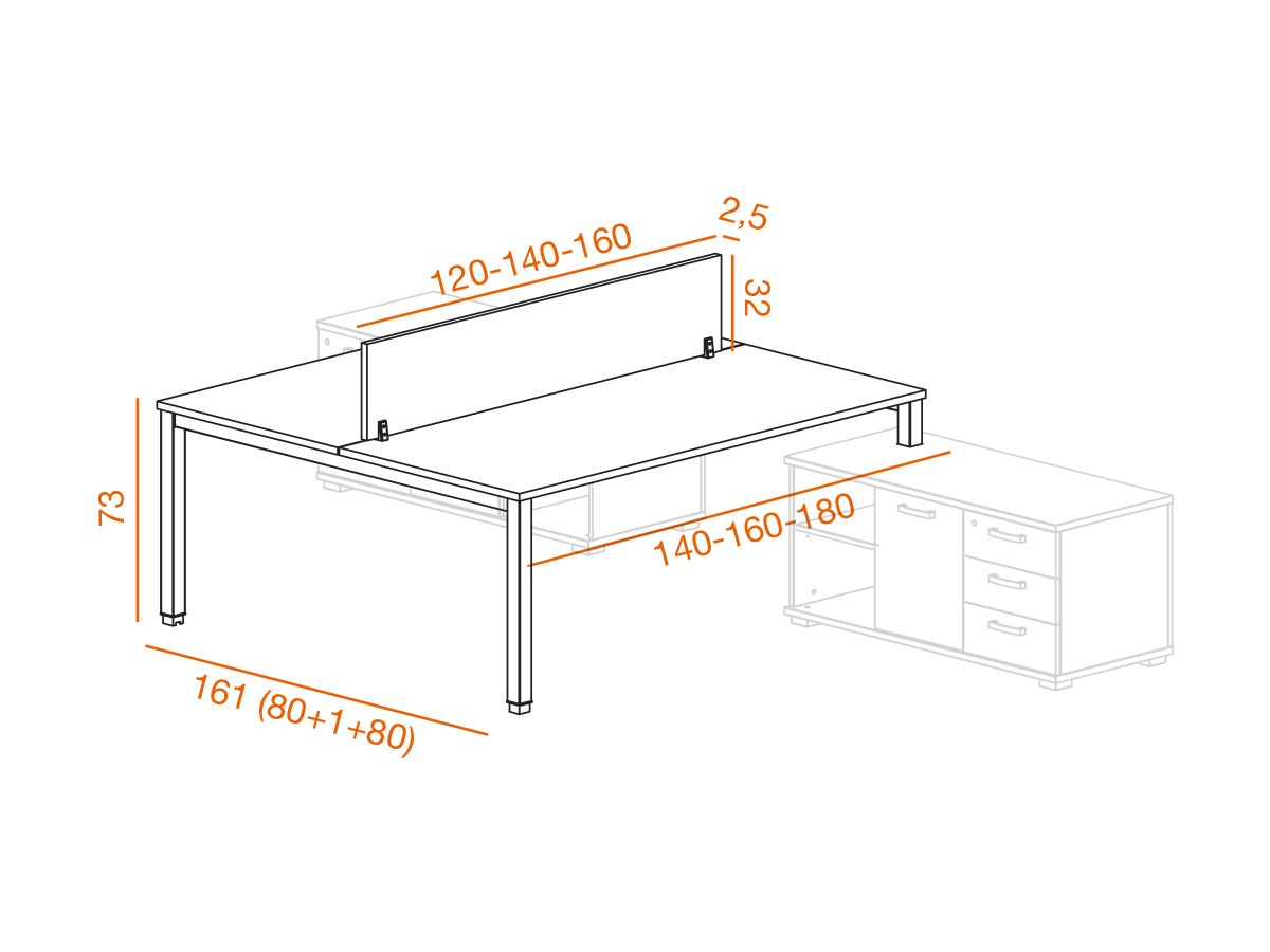 Bureau bench 2 personnes akka sur crédences avec cloisonnette_2