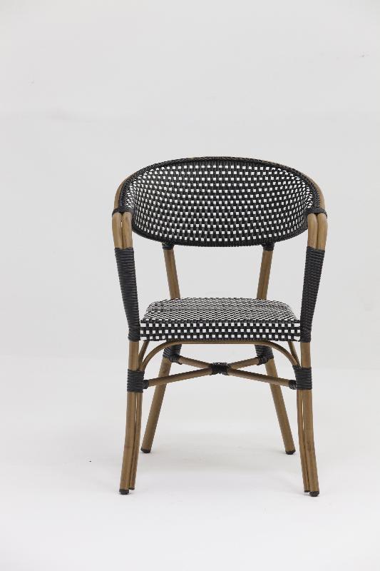 Fauteuil de terrasse Marcel - tressage noir et blanc - aluminium traité - empilable et léger_2