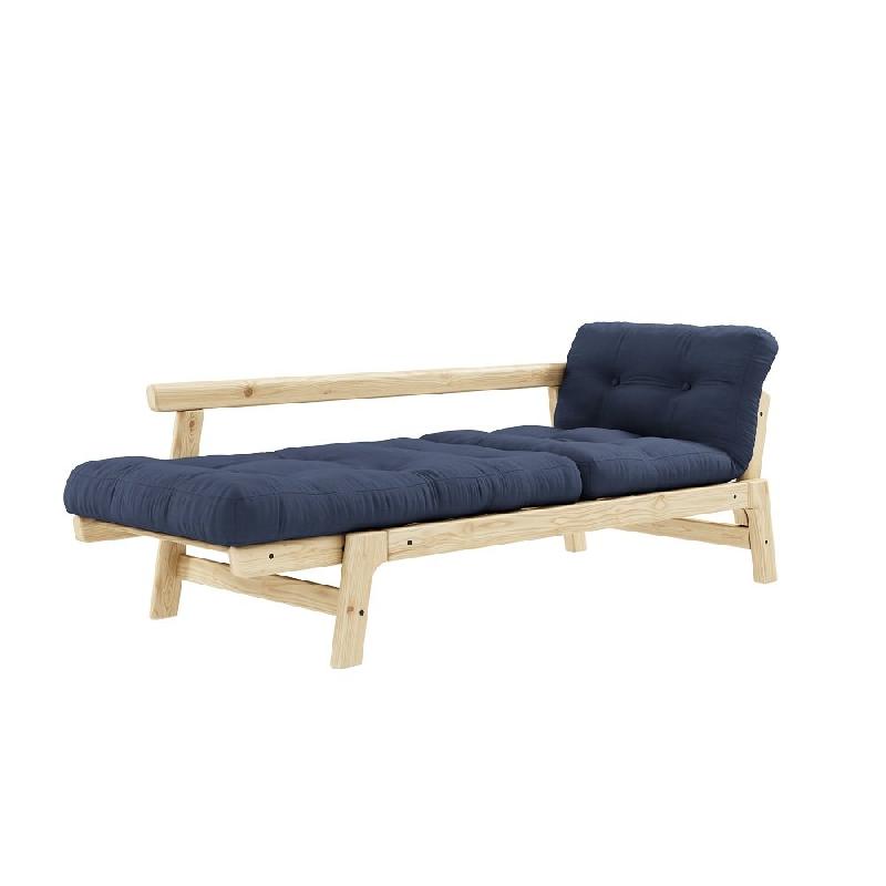 Banquette convertible futon STEP en pin massif - Coloris marine - Couchage 70x200 cm - Design élégant et modulable_2