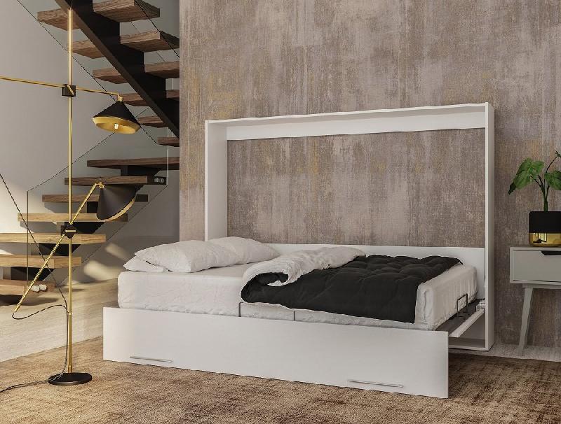 Armoire lit escamotable Vertigo blanc mat - couchage 160x200 cm - ouverture transversale et sommier à lattes_2