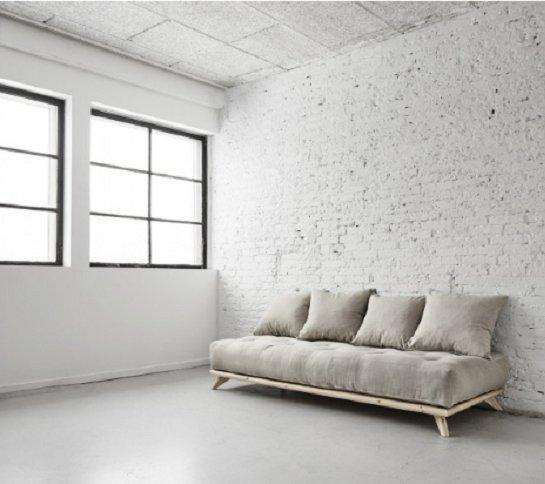 Canapé convertible futon Senza - Pin naturel, tissu lin, couchage 90 x 200 cm - Design minimaliste et modulable_2