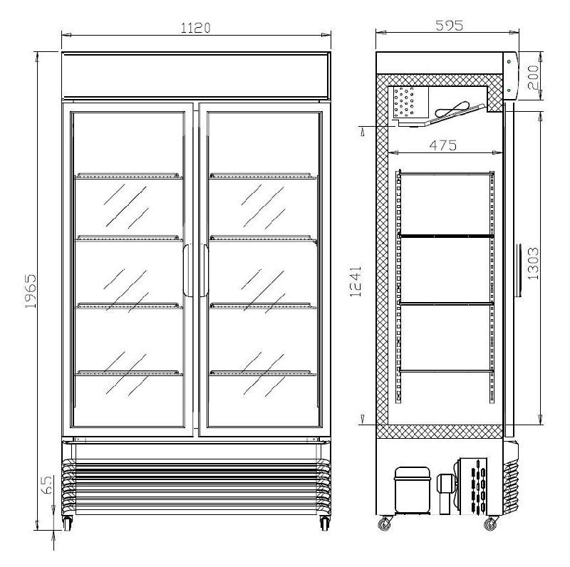 Réfrigérateur avec portes coulissantes en verres bez-750 sl l1120 7455.1395 COMBISTEEL_2
