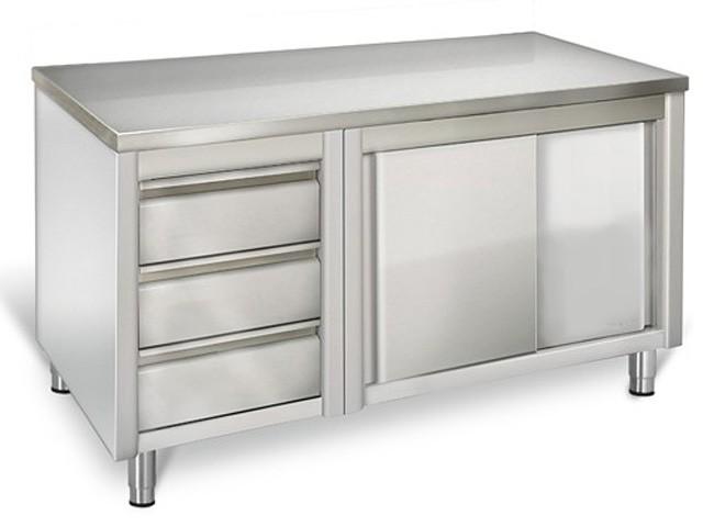 Meuble bas inox central P 700 mm avec portes et tiroirs - 1800, A gauche_2
