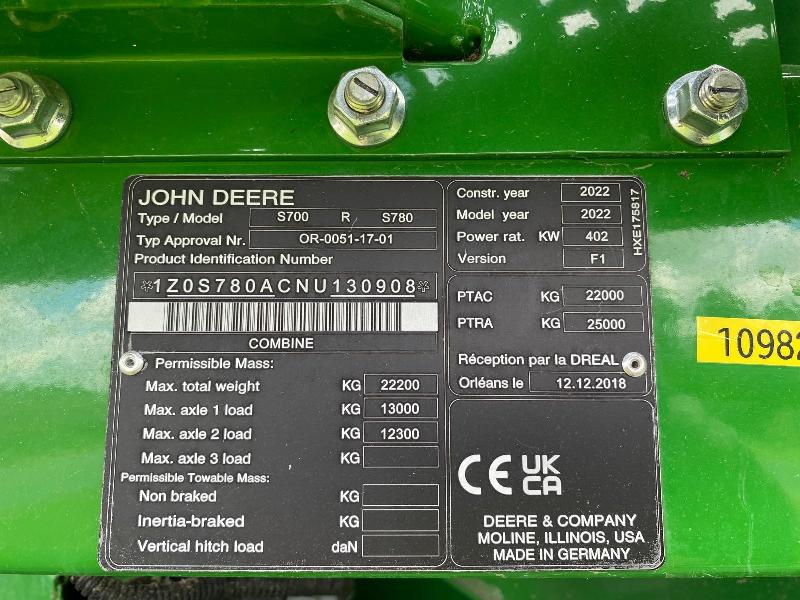 Moissonneuse batteuse JOHN DEERE S780 – 2022 - Coupe 10,70 m - Climatisation, Cabine Confort - Faibles heures_2