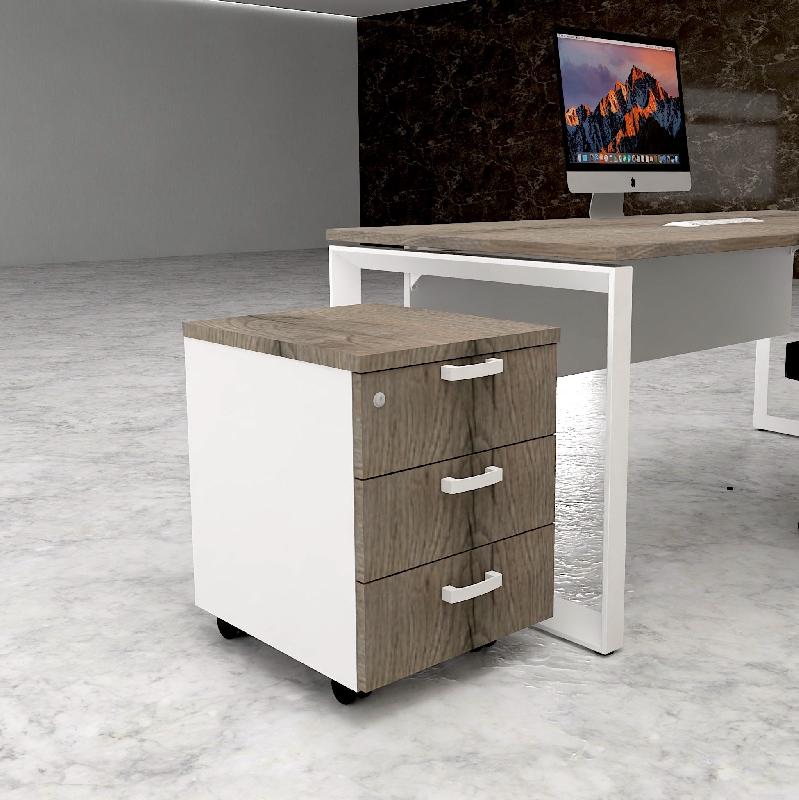 Caisson mobile 3 tiroirs classiques bicolore - MobelLinea - Blanc pastel, Chêne grisé_2