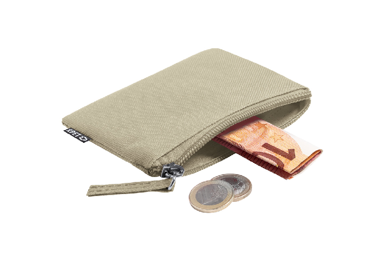 Porte-monnaie zippé en polyester 600D RPET - Labélisé RPET - Couleur beige - Poids 13 gr_2