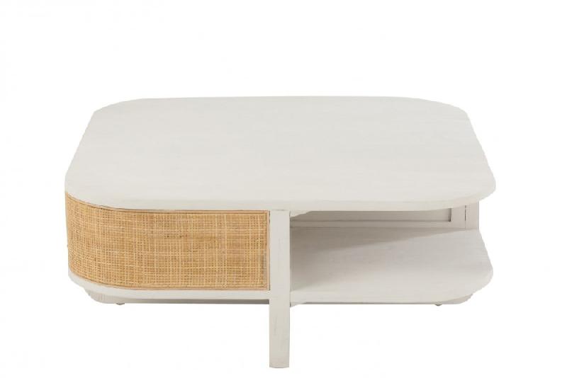 Table basse RARY en bois exotique blanc et rotin naturel - design avec niche de rangement - 50 kg de capacité portante_2