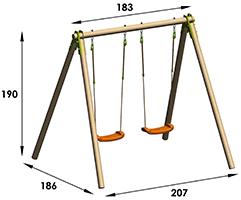 Portique bois Natura Cherry - 1,90 m avec 2 agrès - Balançoires ajustables_2