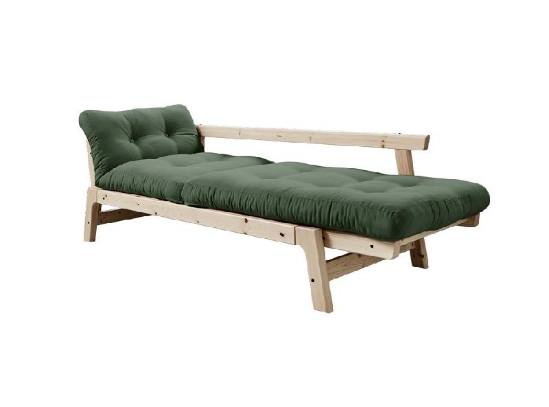 Banquette convertible futon STEP en pin massif - Coloris vert olive - Couchage 70x200 cm_2
