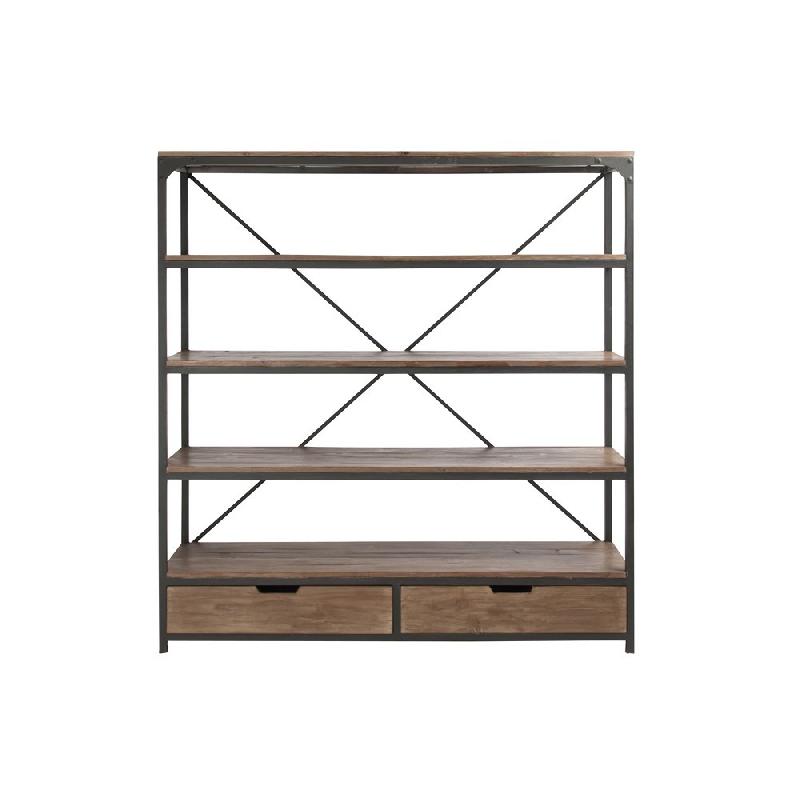 Étagère 2 tiroirs Bapita - métal noir et bois naturel - 3 étagères - 180x190x45,5 cm_2