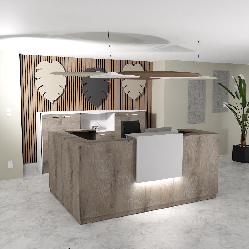 Banque d'accueil d'angle Delta Plus avec réhausse - Mobel Linea - 184, Blanc mat, Gauche, Oui, Chêne grisé_2