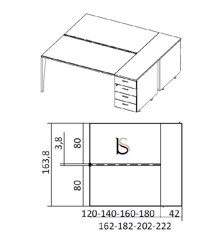 Bureau bench 2 personnes sur caissons X5 - Officity. - 162, Anthracite, Blanc_2