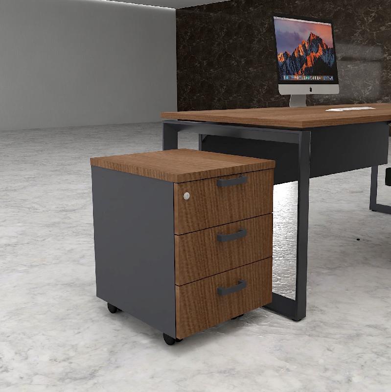 Caisson mobile 3 tiroirs classiques bicolore - MobelLinea - Gris anthracite, Acacia foncé_2