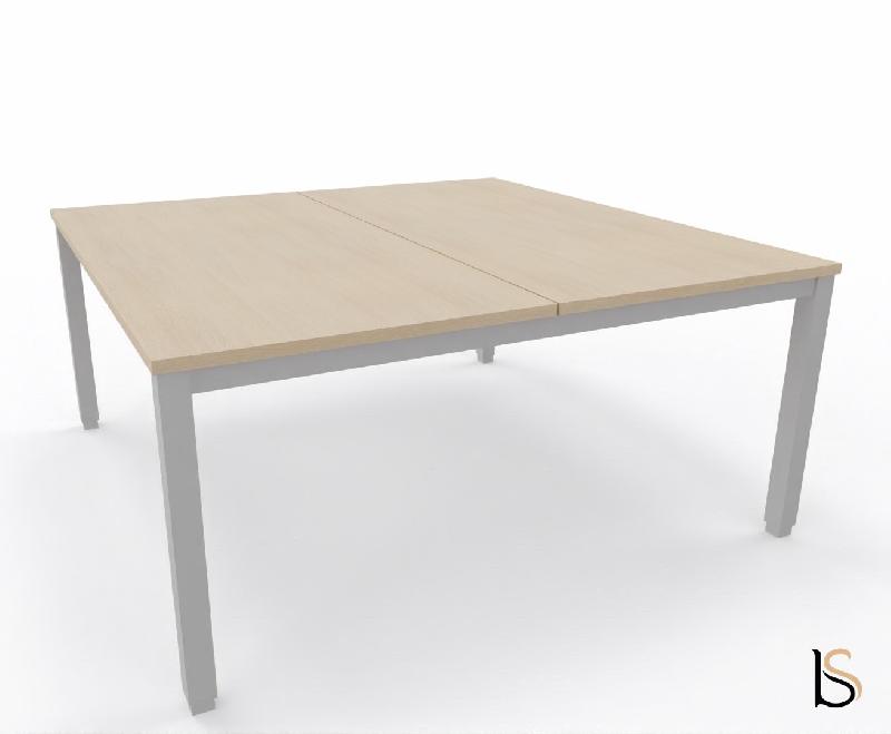 Bureau 2 personnes Tempo avec passe-câbles  - Mobel Linea - 160, Alu, Chêne moyen_3