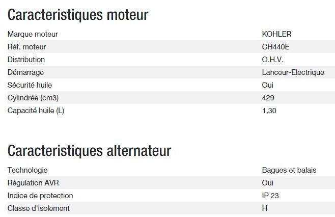 Technic 7500 TE AVR groupe électrogène - Kohler - 6,50 kW - 8,10 kVA - 400 V - 50 Hz_2