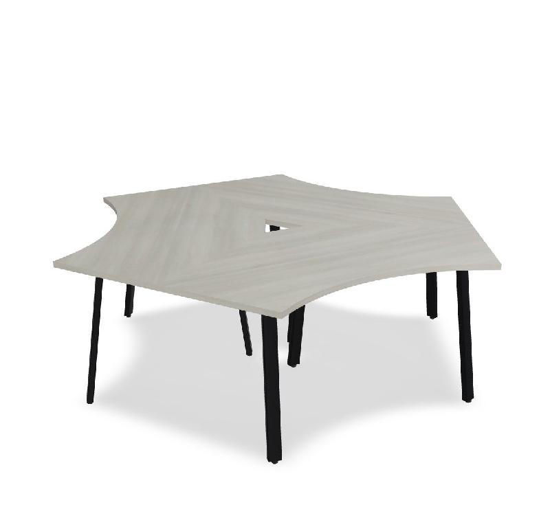 Bureau bench 3 personnes Ogi A - MDD. - Noir, Acacia clair_2
