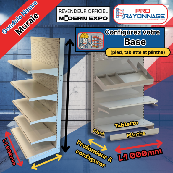 Gondole Murale de magasin à configurer - Hauteur 1600mm, Longueur 1 000mm [NEUVE]_2