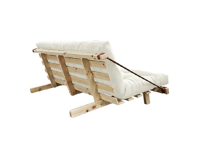 Banquette futon JUMP en pin massif - Coloris naturel - Couchage 130 x 202 cm - Design scandinave avec lanières en cuir_2