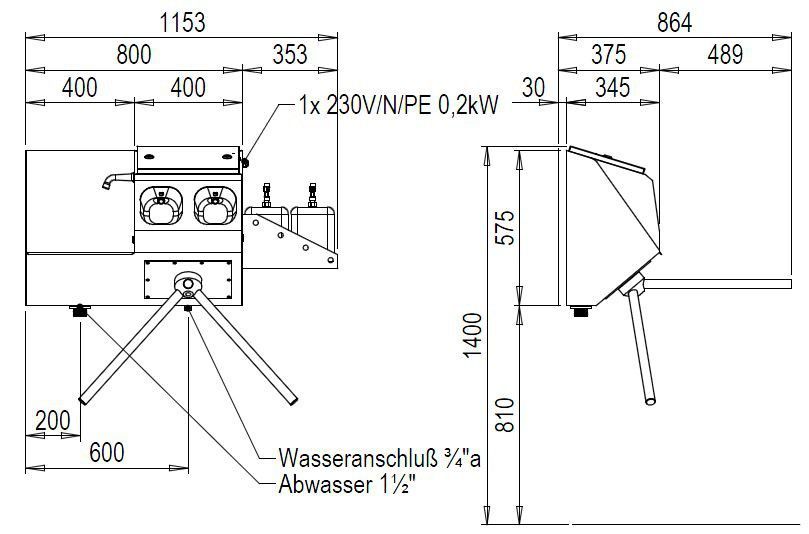 Contrôle d'accès avec lavabo ECO - Désinfection bimanuelle sécurisée - Acier inoxydable - Tourniquet intégré_2