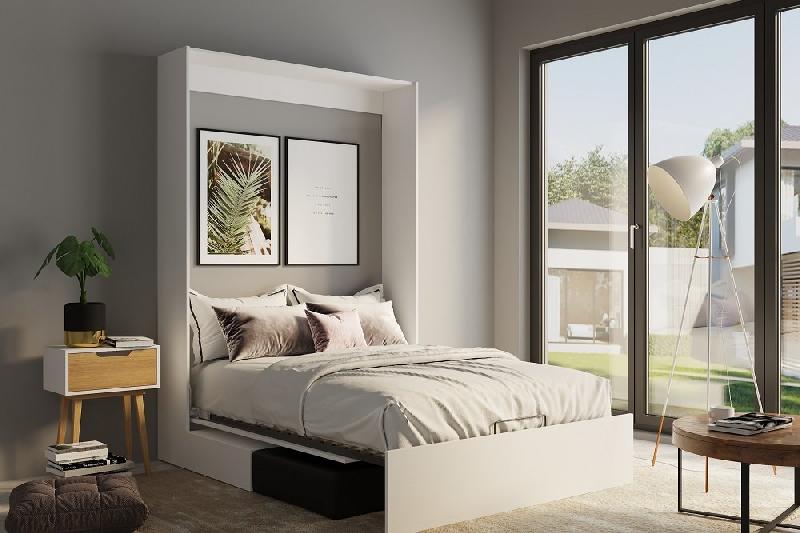 Armoire lit escamotable Dynamo Sofa - Blanc mat avec canapé en polyuréthane noir - Couchage 140x200 cm_2