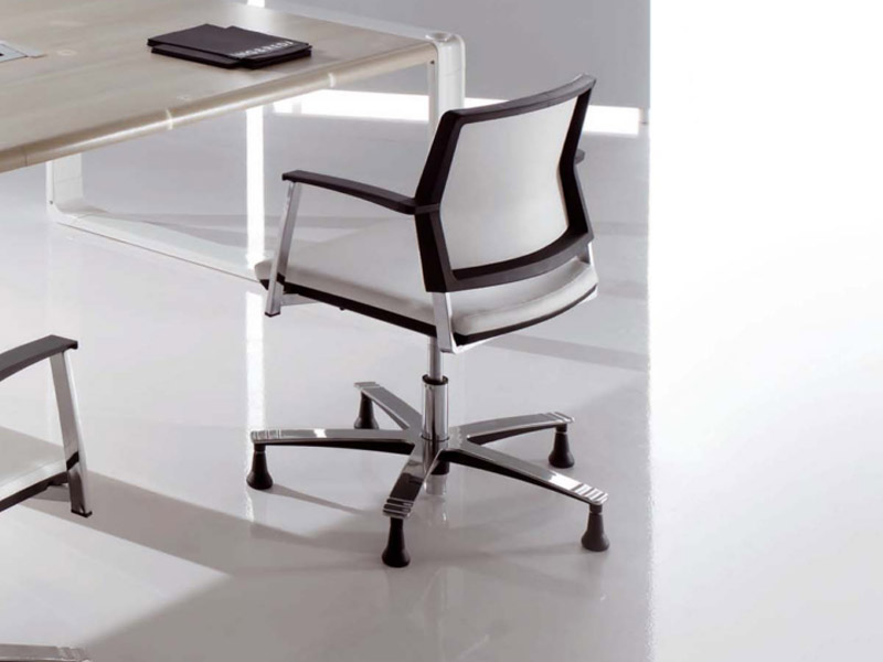 Siège de réunion Dexto - piètement fixe avec patins - en simili-cuir blanc_2