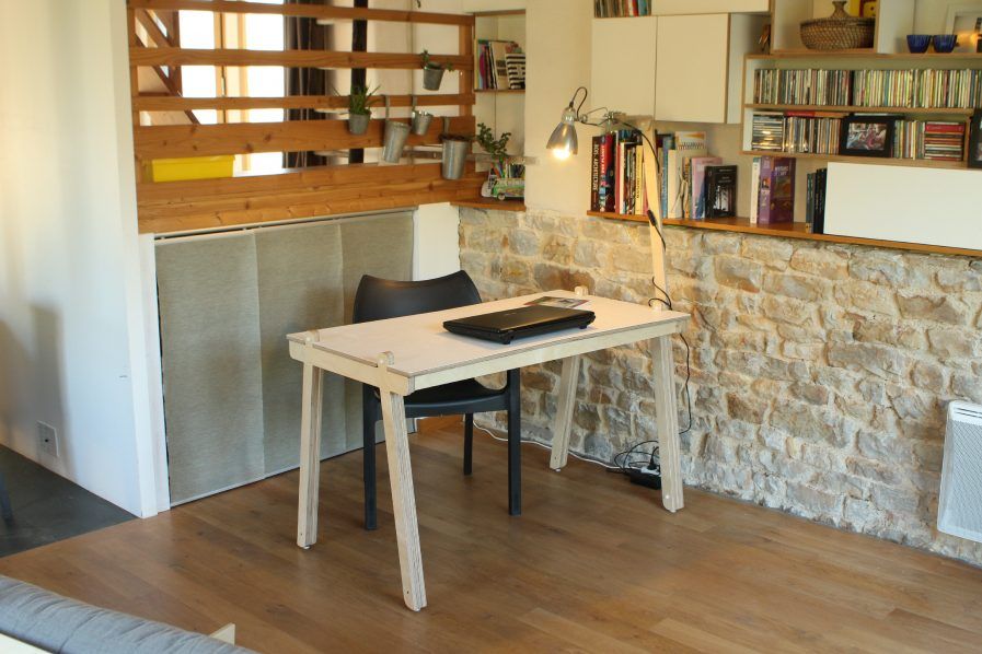 9006 - Bureau droit design en bois réversible avec mât pour éclairage - Openwood - Made in France - démontable à la main_2
