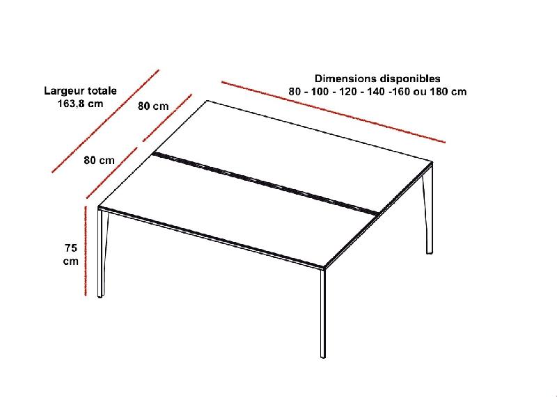Bureau bench 2 personnes X5 - Officity. - 160, Blanc, Orme_2